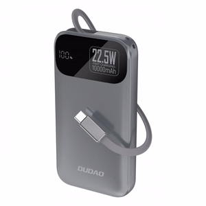 Dudao K31 10000mAh 22.5W PD Išorinė baterija su įmontuotu kabeliu - pilka