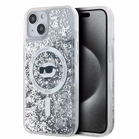 Karl Lagerfeld Skystas blizgutis Choupette Head Magnetinis dėklas telefonui iPhone 15 Plus / 14 Plus – permatomas