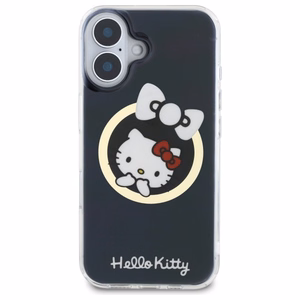 Hello Kitty IML Linksmas kaspinas magnetinis iPhone 16 dėklas - juodas