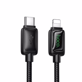 Kabelis su skystųjų kristalų ekranu USB C-Lightning Hoco PD 30W 1,2 m U146 juodas