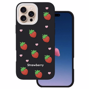 Braškių dėklas, skirtas iPhone 16 Pro 6,3", juodas