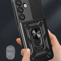 Hibridinis šarvuotas Camshield su kameros dangteliu ir metaliniu žiedu Samsung Galaxy S25+ - juodas