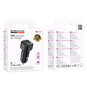 Automobilinis įkroviklis Borofone BZ34B 38W USB-C/USB-A juodas
