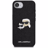 Karl Lagerfeld Fixed Glitter Karl&Choupette Heads Metal Pin dėklas telefonui iPhone 16e - juodas