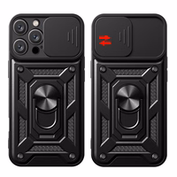 Hybrid Armor Camshield dėklas telefonui iPhone 16 Pro su kameros dangteliu ir stovu - juodas