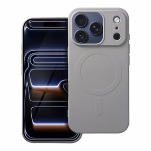 Silikoninis MAG COVER dėklas telefonui iPhone 17 Pro titano spalva su dideliu įpjovimu, suderinamas su MagSafe