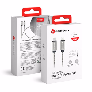 FORCELL F-ENERGY Metal C238 kabelis Type C į Lightning PD 3A 27W 1 m sidabrinis