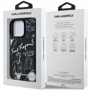 Karl Lagerfeld Grained Pattern & Logo MagSafe Dėklas for iPhone 16 Pro Max - juodas