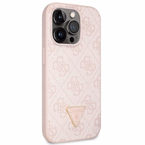 Guess GUHCP14LP4TDSCPP dėklas iPhone 14 Pro - rožinis kryžminis 4G metalinis logotipas