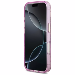 Guess IML Glitter Flowers Triangle MagSafe dėklas, skirtas iPhone 17 Pro / 18 Pro – violetinis
