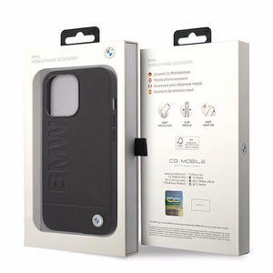 BMW Leather Stamp deklas, skirtas iPhone 14 Pro - Juodas