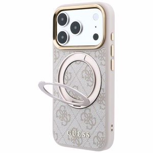 Guess Ring Stand 360 4G Classic Logo MagSafe dėklas, skirtas iPhone 17 Pro Max / 18 Pro Max, rožinis