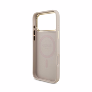 Dėklas Guess PU Leather 4G Strass Triangle Logo Gold Frame MagSafe Apple iPhone 18 Pro Max rožinis