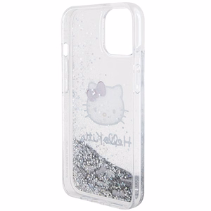 Hello Kitty Liquid Glitter Charms Kitty Head dėklas telefonui iPhone 15 - sidabrinis