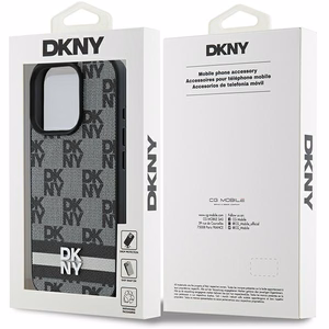 DKNY patikrinto rašto ir spausdintų dryžių dėklas telefonui iPhone 16 Pro Max - juodas