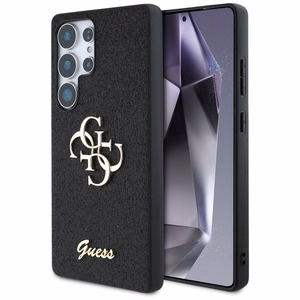 Guess blizgus didelis 4G metalinio logotipo dėklas telefonui Samsung Galaxy S25 Ultra juodas