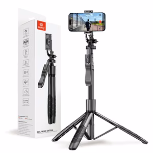 Crong SelfieGo Ultra aluminium Bluetooth selfie-stick tripod, black