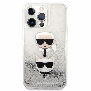Karl Lagerfeld Skystas Glitter Karl&Choupette Galvos dėklas iPhone 13 Pro Max - sidabrinis