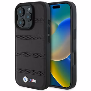 BMW M perforuota ir susiūta linija Magnetinis dėklas iPhone 16 Pro - juodas