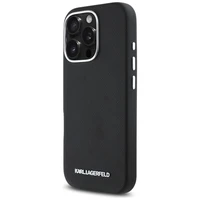 Karl Lagerfeld Saffiano pilnai aptrauktas pailgo metalinio logotipo magnetinis dėklas telefonui iPhone 16 Pro Max - juodas