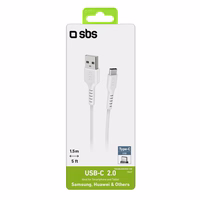SBS TECABLEMICROC15W USB-A - USB-C kabelis 1,5 m - baltas