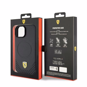 Ferrari FEHMP15SPTEK iPhone 15 6.1" juodas/juodas kietas dėklas Carbon Metal Logo MagSafe