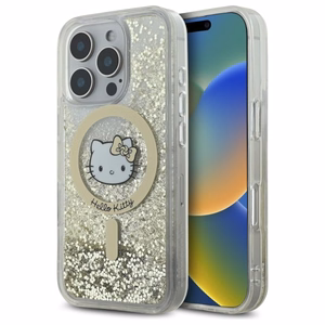 Hello Kitty Skystas Blizgesys Fever Magnetinis iPhone 16 Pro Dėklas - Auksinis