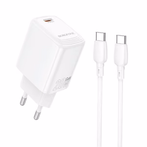 Borofone sieninis įkroviklis BN26 Fuente - Type-C - PD 20W su Type-C į Type-C kabeliu baltas