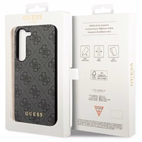 Guess GUHCS23SG4GFGR S23 S911 pilkas/pilkas kietas dėklas 4G Metal Gold Logo