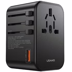 USAMS Tinklo adapteris 1xUSB+2xUSB-C T62 65W 4w1 US/AU/EU/UK juodas CC199TC01 (US-CC199) Universalus kelioninis įkroviklis