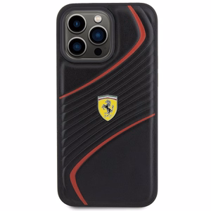 Ferrari Twist Metal Logo dėklas iPhone 15 Pro Max juodas
