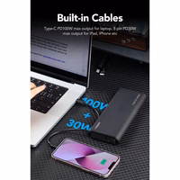 VEGER išorinė baterija 25000 mAh su įmontuotais kabeliais Type C / Lightning PD 130W TCE130 (W2503) juoda