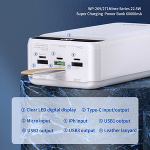 Išorinė baterija WK Design WP-269 juoda 60000mAh (PD 20W / QC3.0 22.5W)