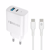 Forever TC-07-30AC PD QC įkroviklis 1x USB-C 1x USB 30W baltas + USB-C - USB-C laidas 60W