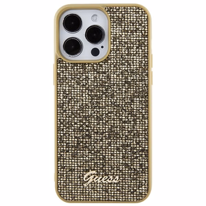 Guess Disco Metal Script dėklas telefonui iPhone 15 Pro Max - auksinis