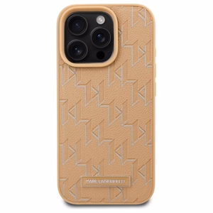Karl Lagerfeld odinis monogramos metalinio logotipo magnetinis dėklas telefonui iPhone 16 Pro - smėlinis