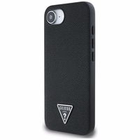 Guess Grained Triangle MagSafe dėklas telefonui iPhone 16e - juoda