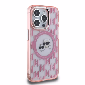 Karl Lagerfeld IML Monograma Karl & Choupette Galva Magnetinis Dėklas telefonui iPhone 15 Pro - rožinis