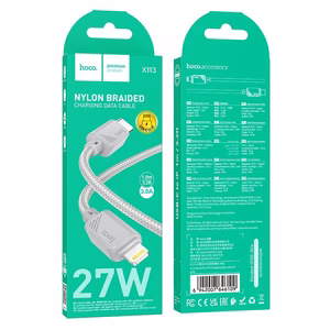 Kabelis USB C į Lightning Hoco PD 27W 1 m X113 pilkas