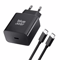 Įkroviklis Blue Star (TFB-TC-25W) + "USB-C (Type-C) to "USB-C (Type-C)" (1xUSB-C 25W) juodas