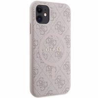 Guess GUHMN61G4GFRP iPhone 11 6.1" / Xr rožinis/rožinis kietas dėklas 4G kolekcija odinis metalinis logotipas Magnetinis