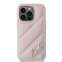 Karl Lagerfeld Diagonal Quilted Script dėklas telefonui iPhone 14 Pro Max - rožinis