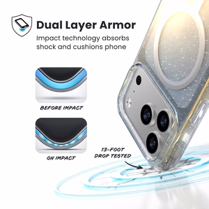 Speck Presidio Lux MagSafe dėklas, skirtas iPhone 17 Pro, „Hyper Mirror Glitter / Silver Metallic“ spalvos