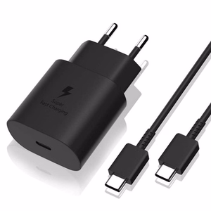 Samsung 25W EP-TA800EBE USB-C sieninis įkroviklis su Samsung EP-DA705BBE USB-C / USB-C kabeliu pakaitinis rinkinys - juodas