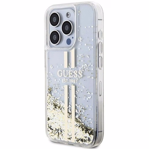 Guess Liquid Glitter Gold Stripes dėklas telefonui iPhone 15 Pro - skaidrus