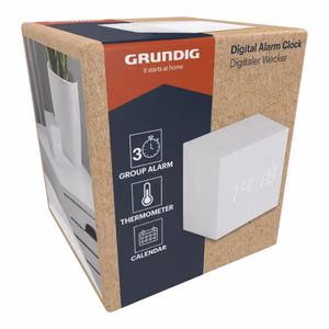 Grundig - цифровой LED будильник с термометром и календарем (белый)