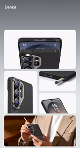 Benks Montage Magnetic Armor Air Kevlar dėklas metalinis rėmas 600D+1500D F049 skirtas Samsung Galaxy S26 Plus juodas