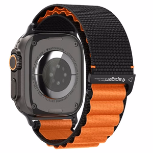 SPIGEN WBF1 dirželis APPLE WATCH 6 / 7 / 8 / 9 / 10 / SE / ULTRA 1 / 2 (44 / 45 / 46 / 49 MM) juodas/oranžinis