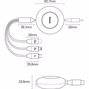BASEUS kabelis 3in1 Type-C į Micro USB / Lightning / Type-C PD QC4.0 3,5A 100W CAMJ010205 1,1m violetinis