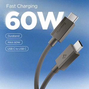 Spigen Essential EB6015CC USB-C laidas, 60 W, 150 cm – tamsiai pilkas